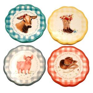 The Pioneer Woman Gingham Ranch Icons Stoneware Coaster Set Of 4 Farmhouse